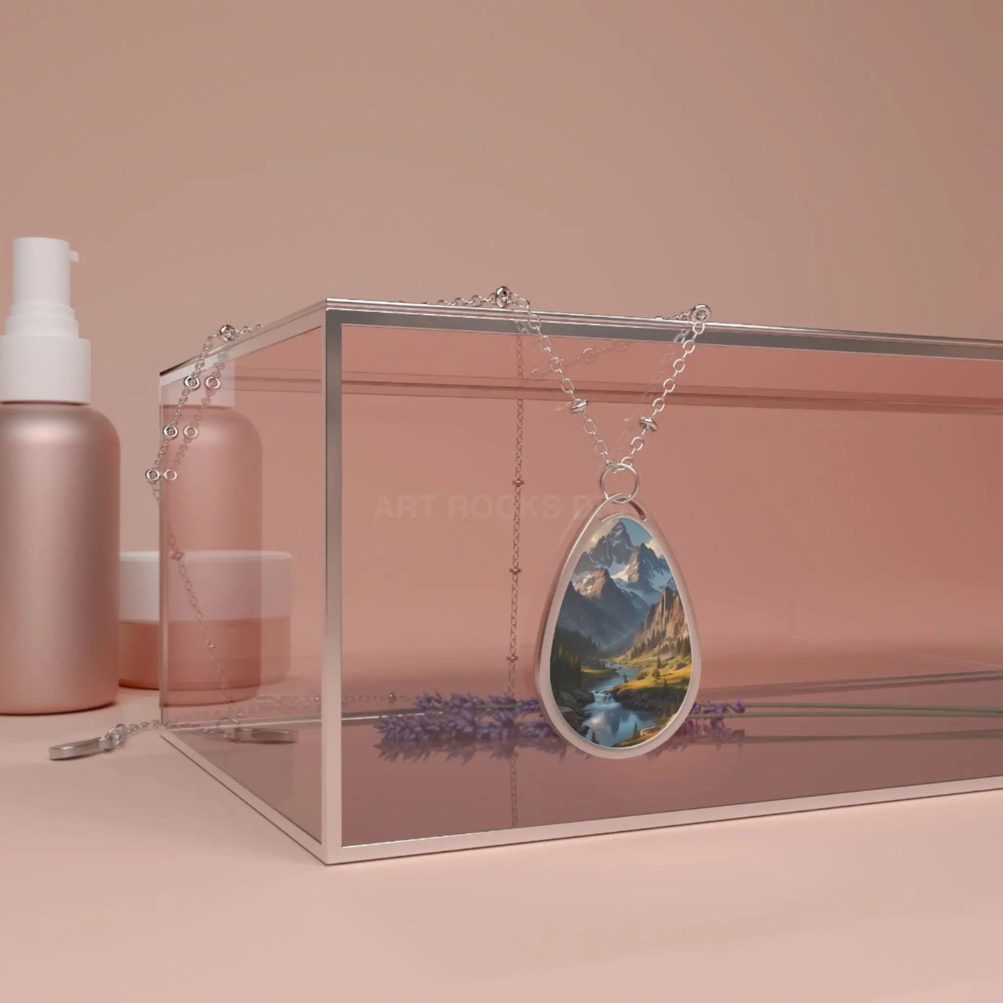 Oval Necklace of River in the Mountains - One Size / Silver - Accessories