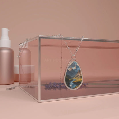 Oval Necklace of River in the Mountains - One Size / Silver - Accessories