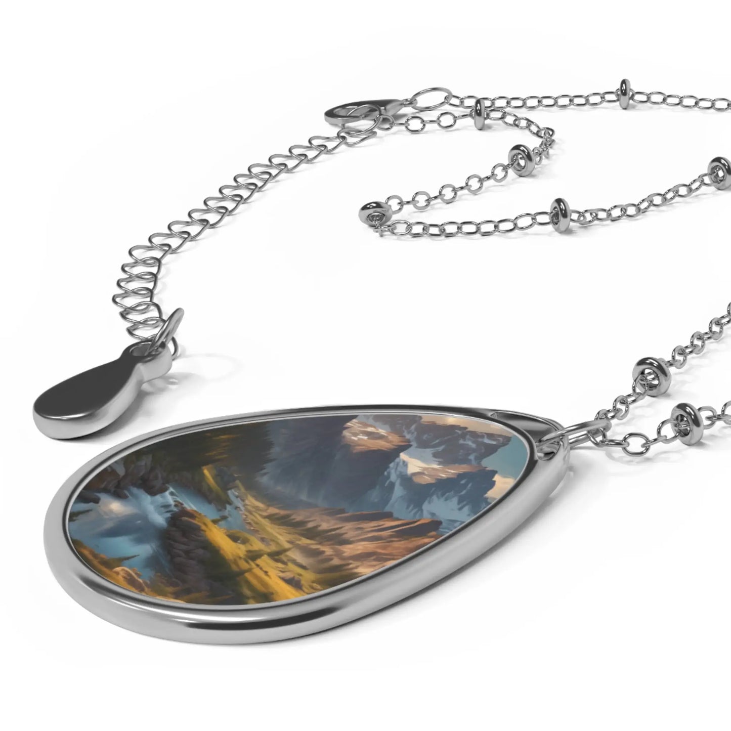 Oval Necklace of River in the Mountains - One Size / Silver - Accessories
