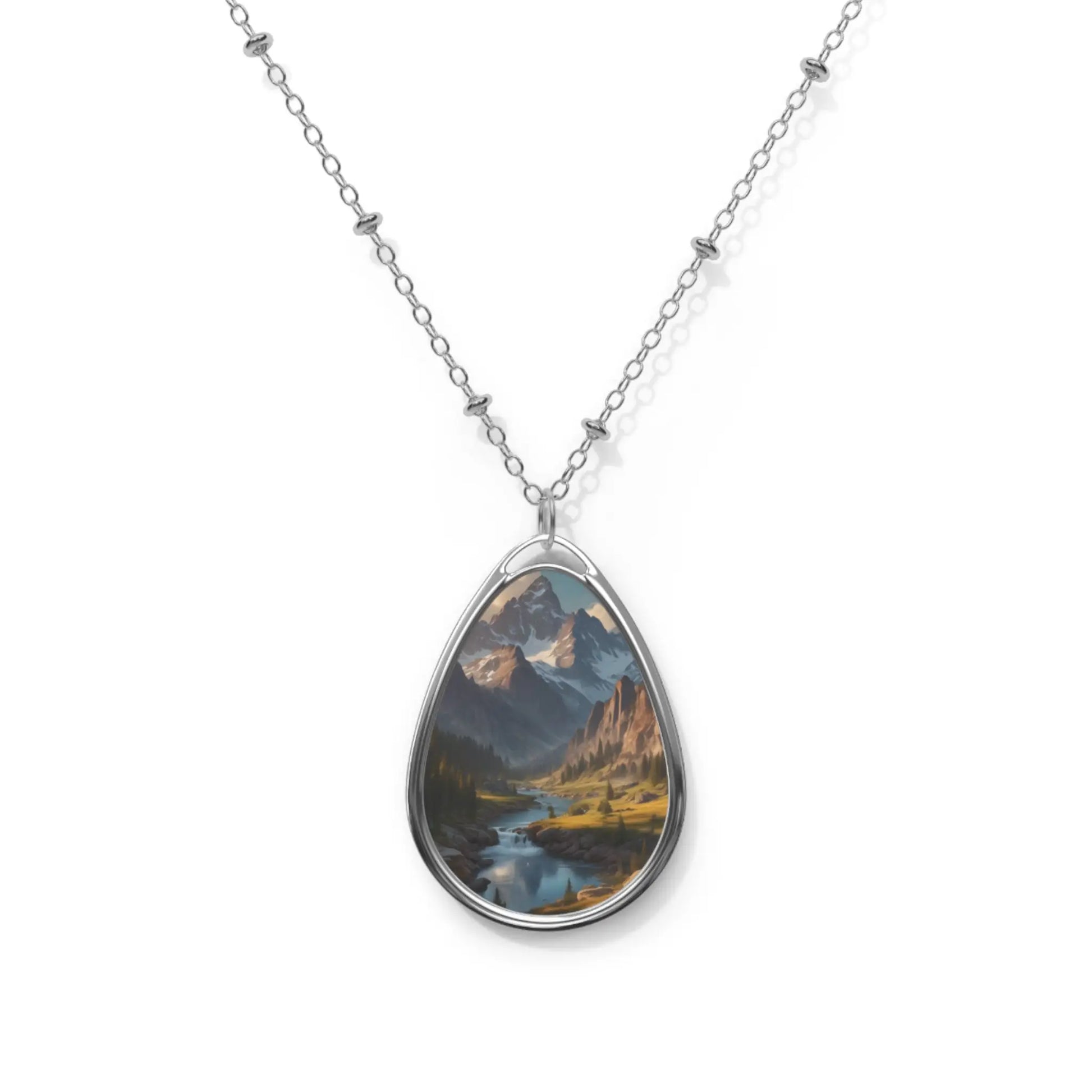 Oval Necklace of River in the Mountains - One Size / Silver - Accessories