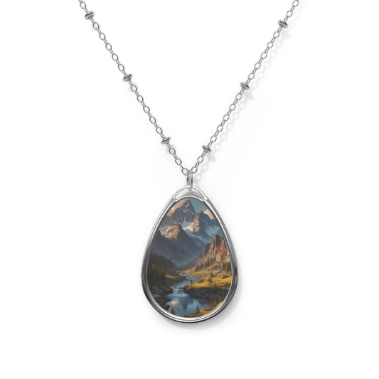 Oval Necklace of River in the Mountains - One Size / Silver - Accessories