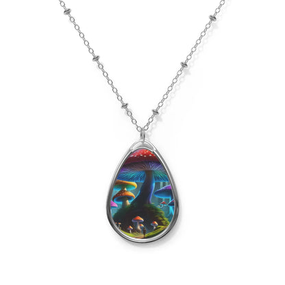 Oval Necklace — Psychedelic Mushroom Teardrop Pendant Necklace - One Size / Silver - Accessories