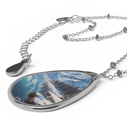 Oval Necklace — Scenic Mountain Lake Teardrop Pendant Necklace - One Size / Silver - Accessories