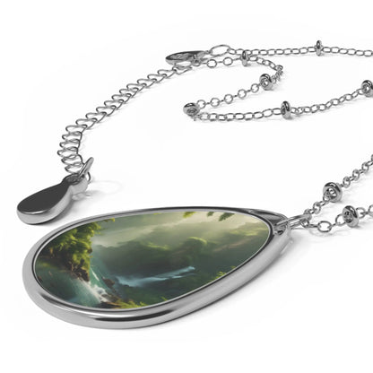 Oval Necklace — Scenic Waterfall Teardrop Pendant Necklace - One Size / Silver - Accessories