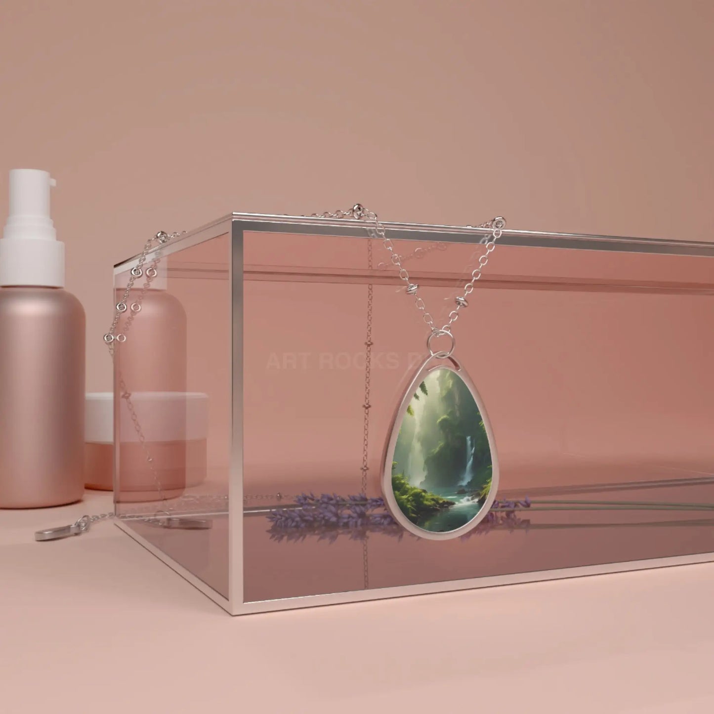 Oval Necklace — Scenic Waterfall Teardrop Pendant Necklace - One Size / Silver - Accessories