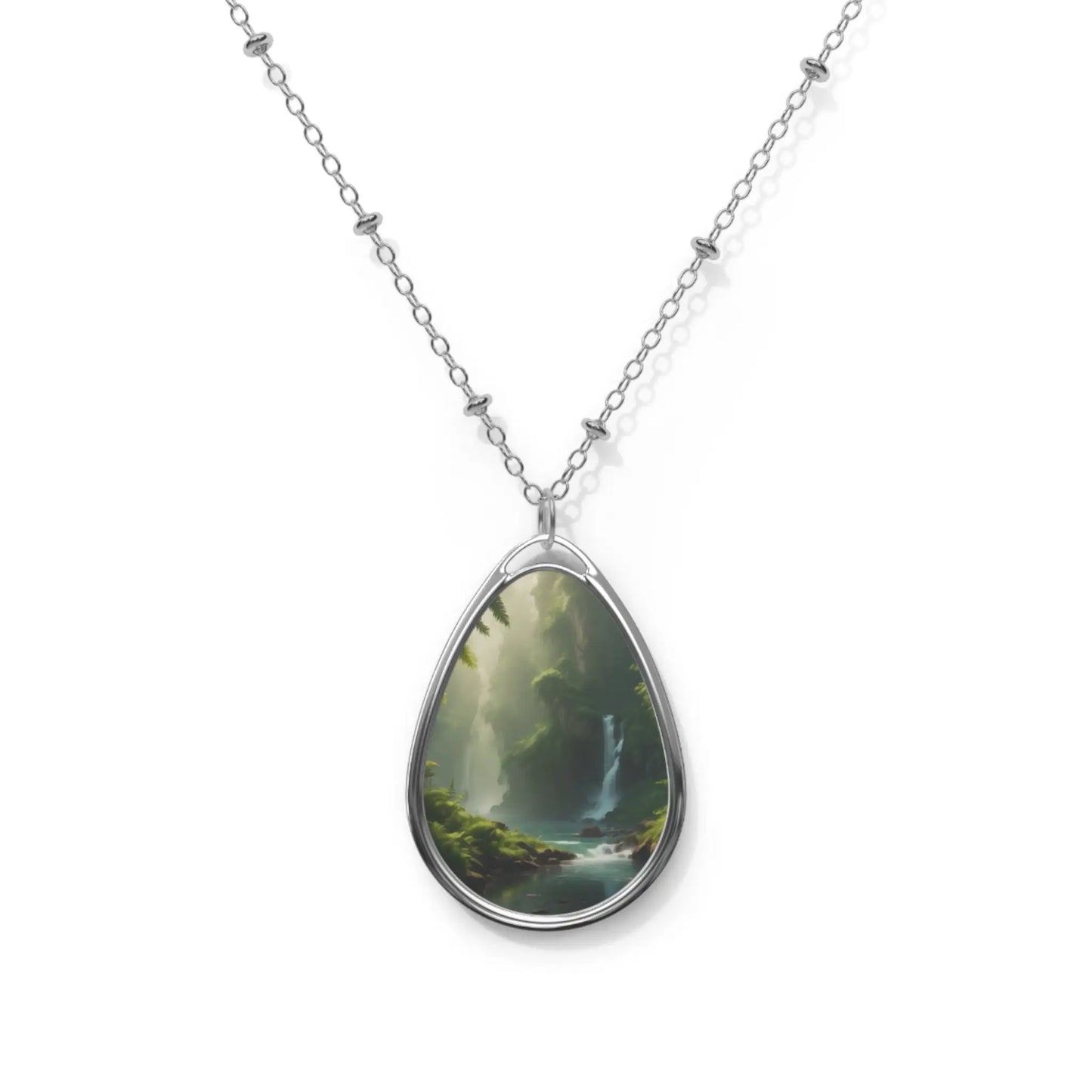 Oval Necklace — Scenic Waterfall Teardrop Pendant Necklace - One Size / Silver - Accessories