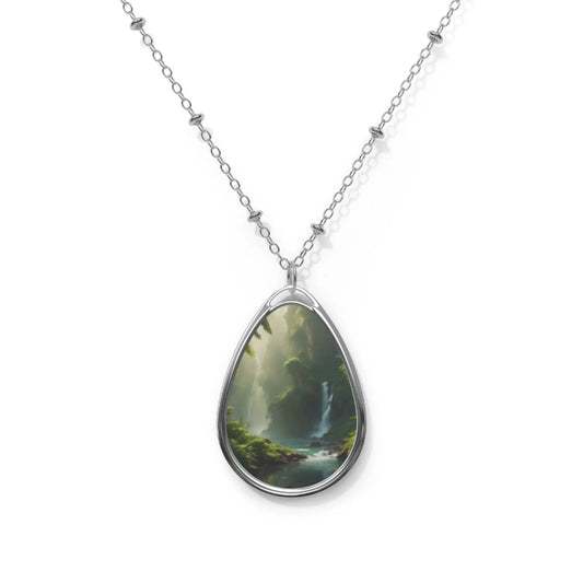 Oval Necklace — Scenic Waterfall Teardrop Pendant Necklace - One Size / Silver - Accessories
