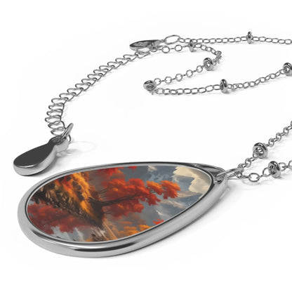 Oval Pendant Necklace — Autumn Lake Teardrop Art Necklace - One Size / Silver - Accessories