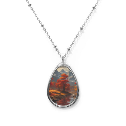 Oval Pendant Necklace — Autumn Lake Teardrop Art Necklace - One Size / Silver - Accessories