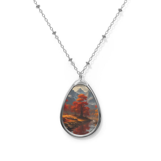 Oval Pendant Necklace — Autumn Lake Teardrop Art Necklace - One Size / Silver - Accessories