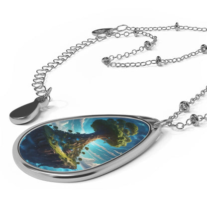 Oval Pendant Necklace — Floating Tree Island Teardrop Necklace - One Size / Silver - Accessories