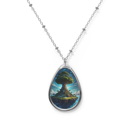 Oval Pendant Necklace — Floating Tree Island Teardrop Necklace - One Size / Silver - Accessories