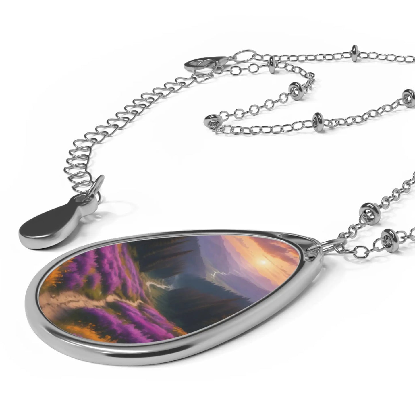 Oval Pendant Necklace — Lavender Valley Scenic Teardrop Necklace - One Size / Silver - Accessories