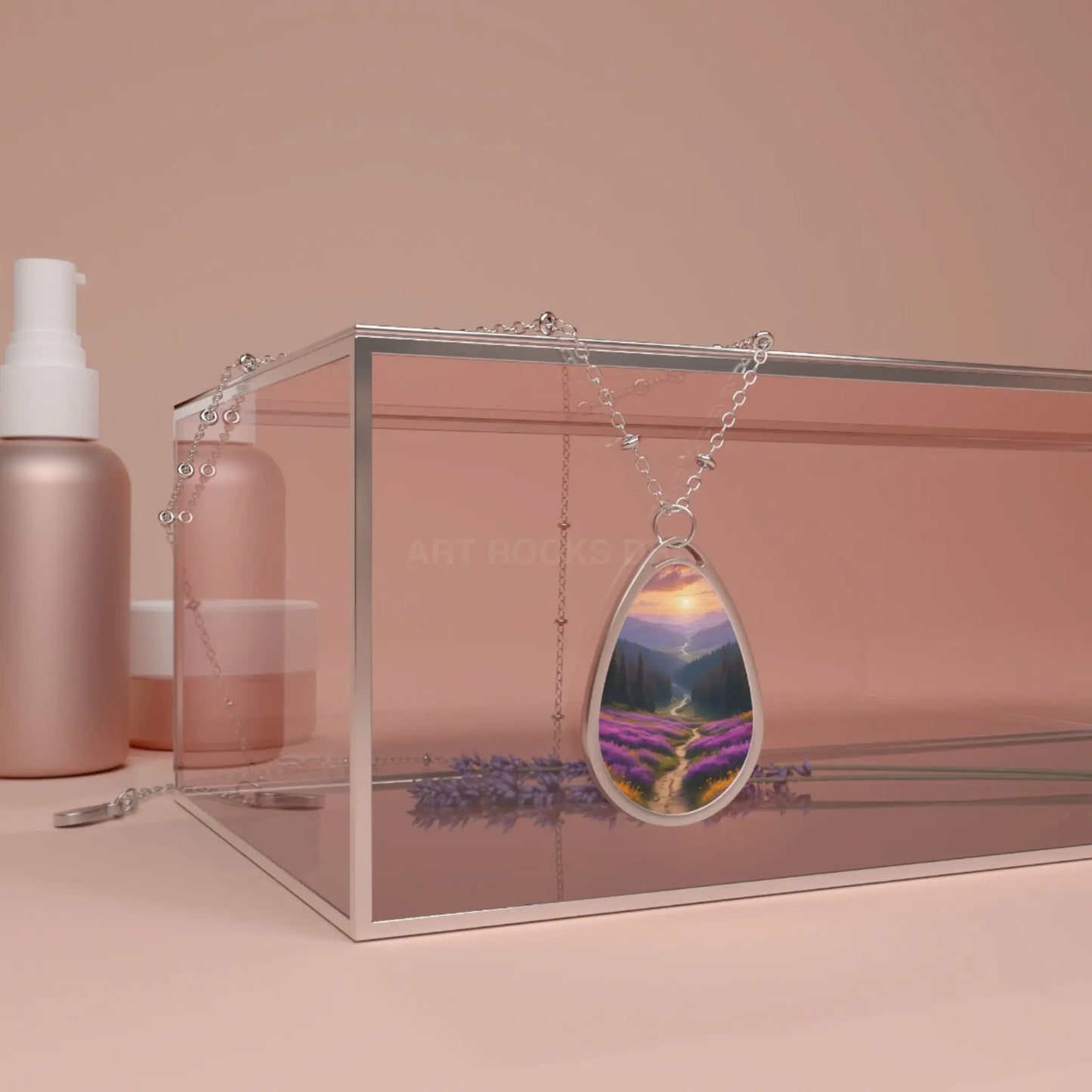 Oval Pendant Necklace — Lavender Valley Scenic Teardrop Necklace - One Size / Silver - Accessories