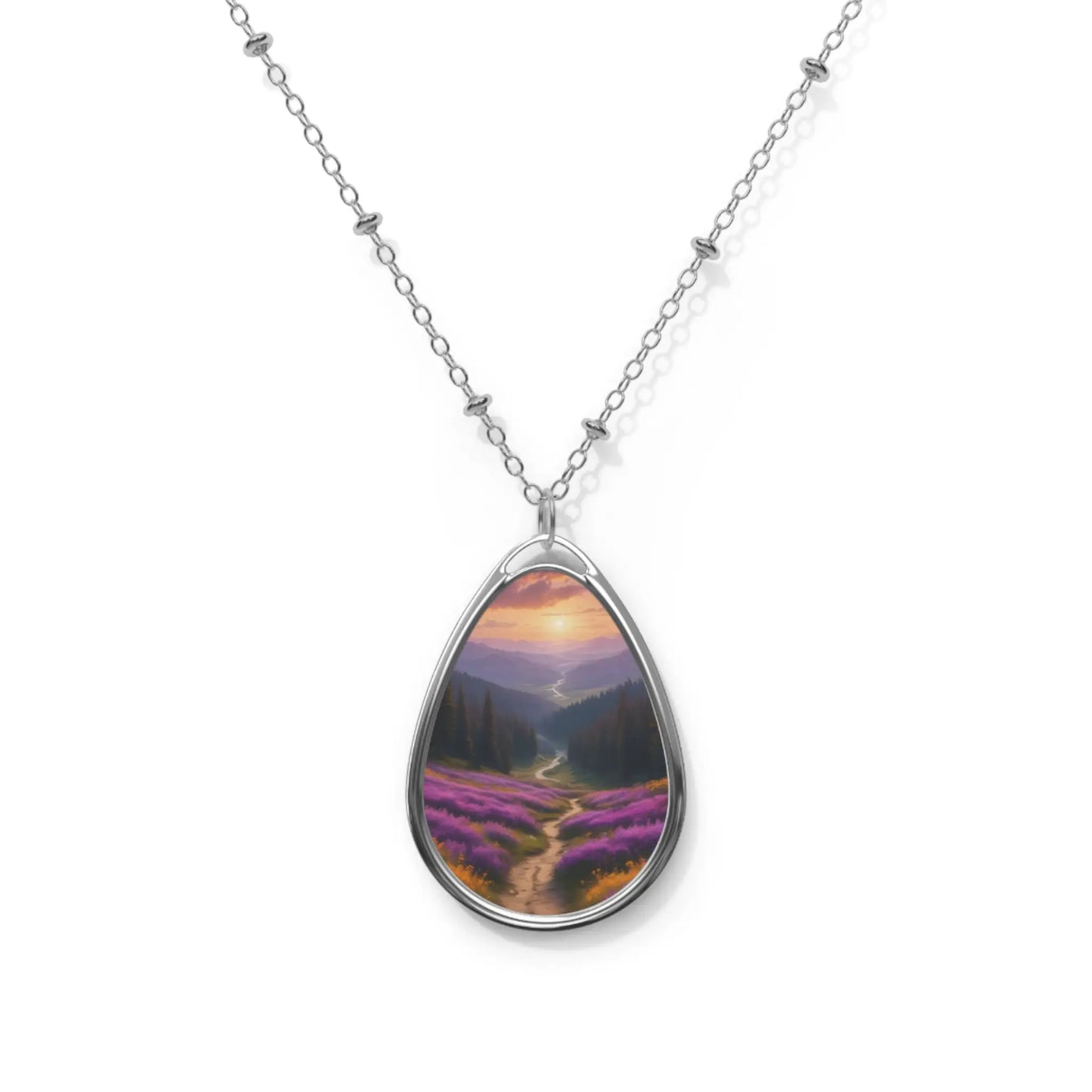 Oval Pendant Necklace — Lavender Valley Scenic Teardrop Necklace - One Size / Silver - Accessories