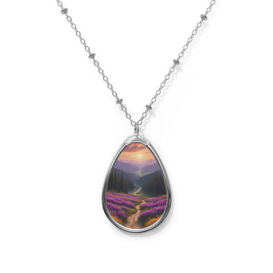 Oval Pendant Necklace — Lavender Valley Scenic Teardrop Necklace - One Size / Silver - Accessories