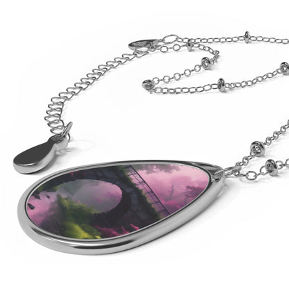 Oval Pendant Necklace — Pink Bridge Scenic Teardrop Locket - One Size / Silver - Accessories