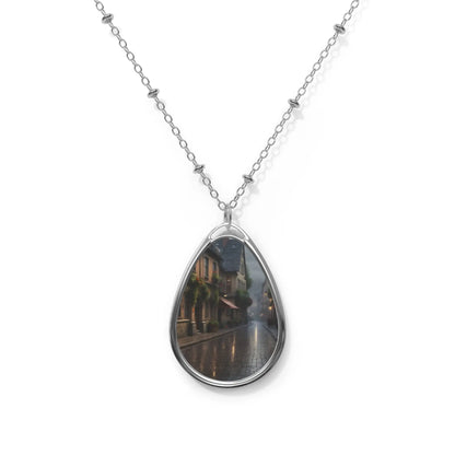 Oval Photo Pendant Necklace — Rainy Street Keepsake Jewelry - One Size / Silver - Accessories