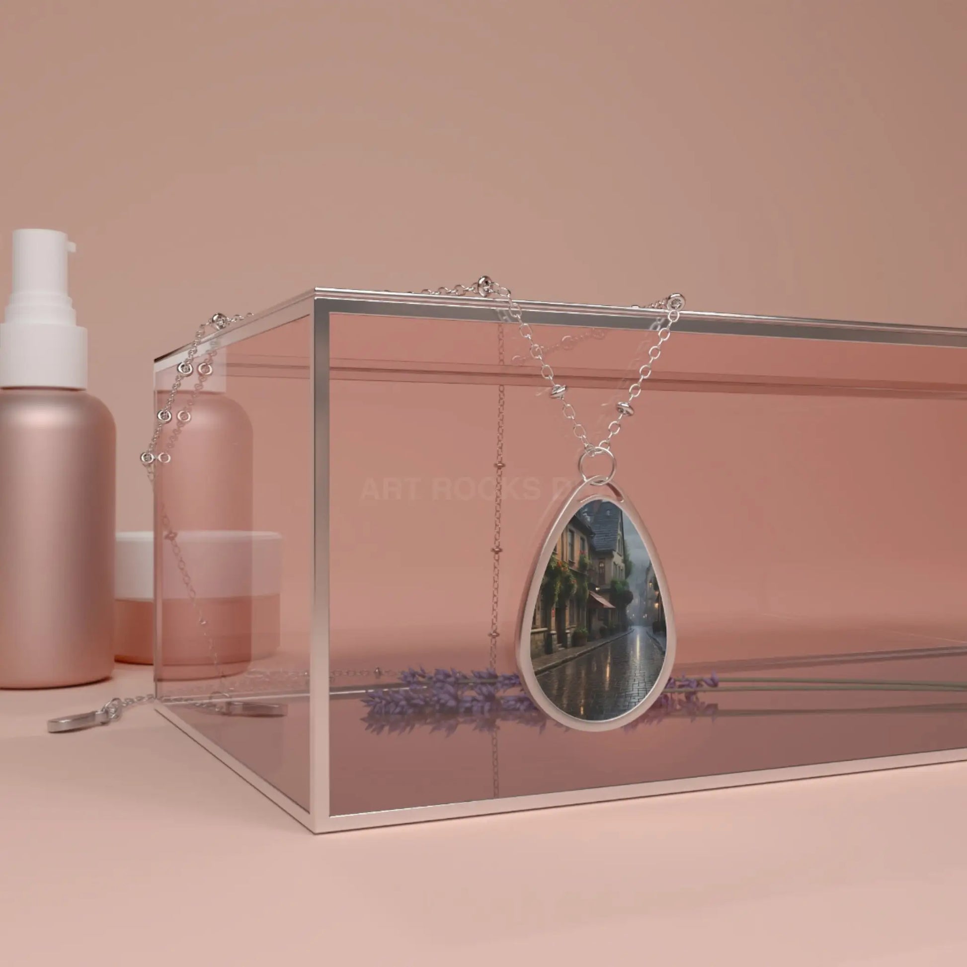 Oval Photo Pendant Necklace — Rainy Street Keepsake Jewelry - One Size / Silver - Accessories