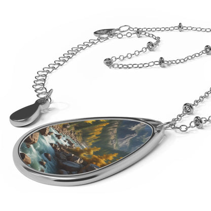 Oval River Scene Necklace — Silver Teardrop Pendant with Scenic Landscape - One Size / Silver - Accessories