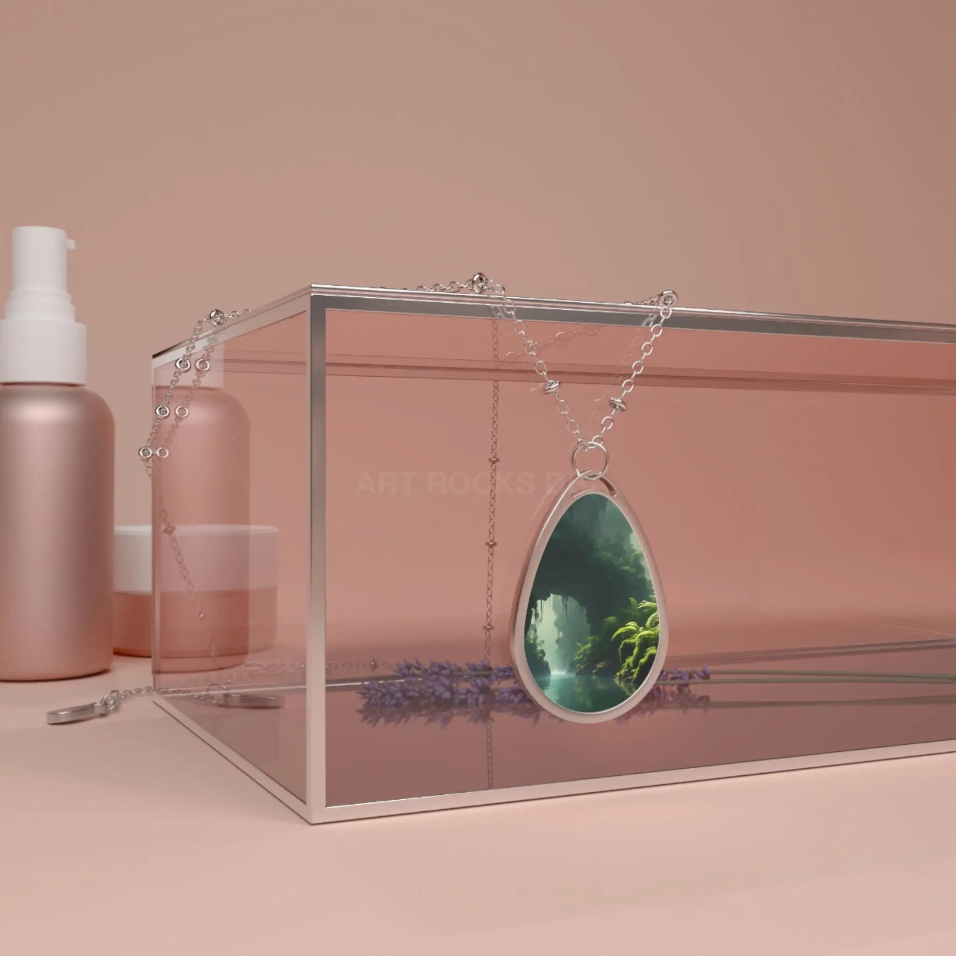 Oval Teardrop Pendant Necklace — Forest Mist Scenic Jewelry - One Size / Silver - Accessories