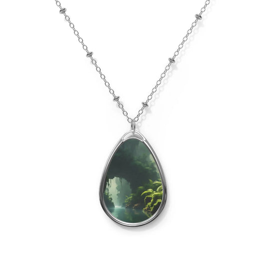 Oval Teardrop Pendant Necklace — Forest Mist Scenic Jewelry - One Size / Silver - Accessories