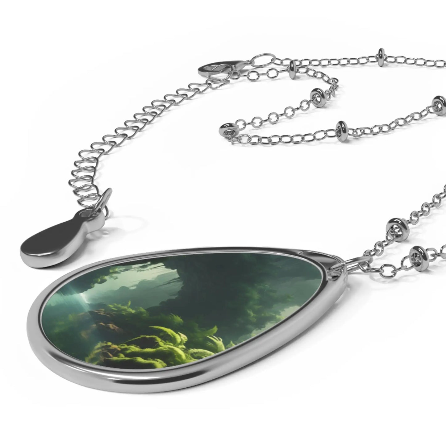 Oval Teardrop Pendant Necklace — Forest Mist Scenic Jewelry - One Size / Silver - Accessories