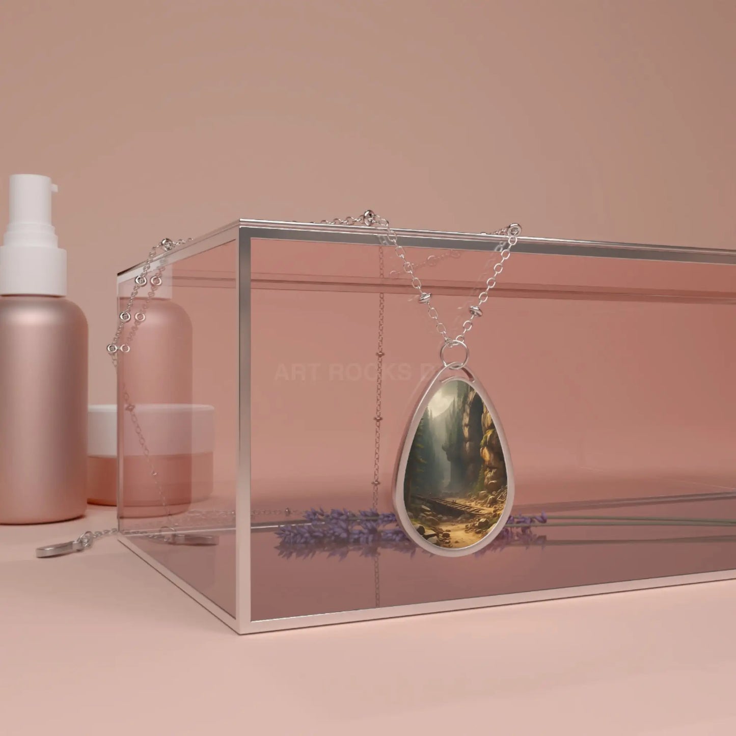 Oval Teardrop Photo Necklace — Abandoned Mining Tunnel Pendant - One Size / Silver - Accessories