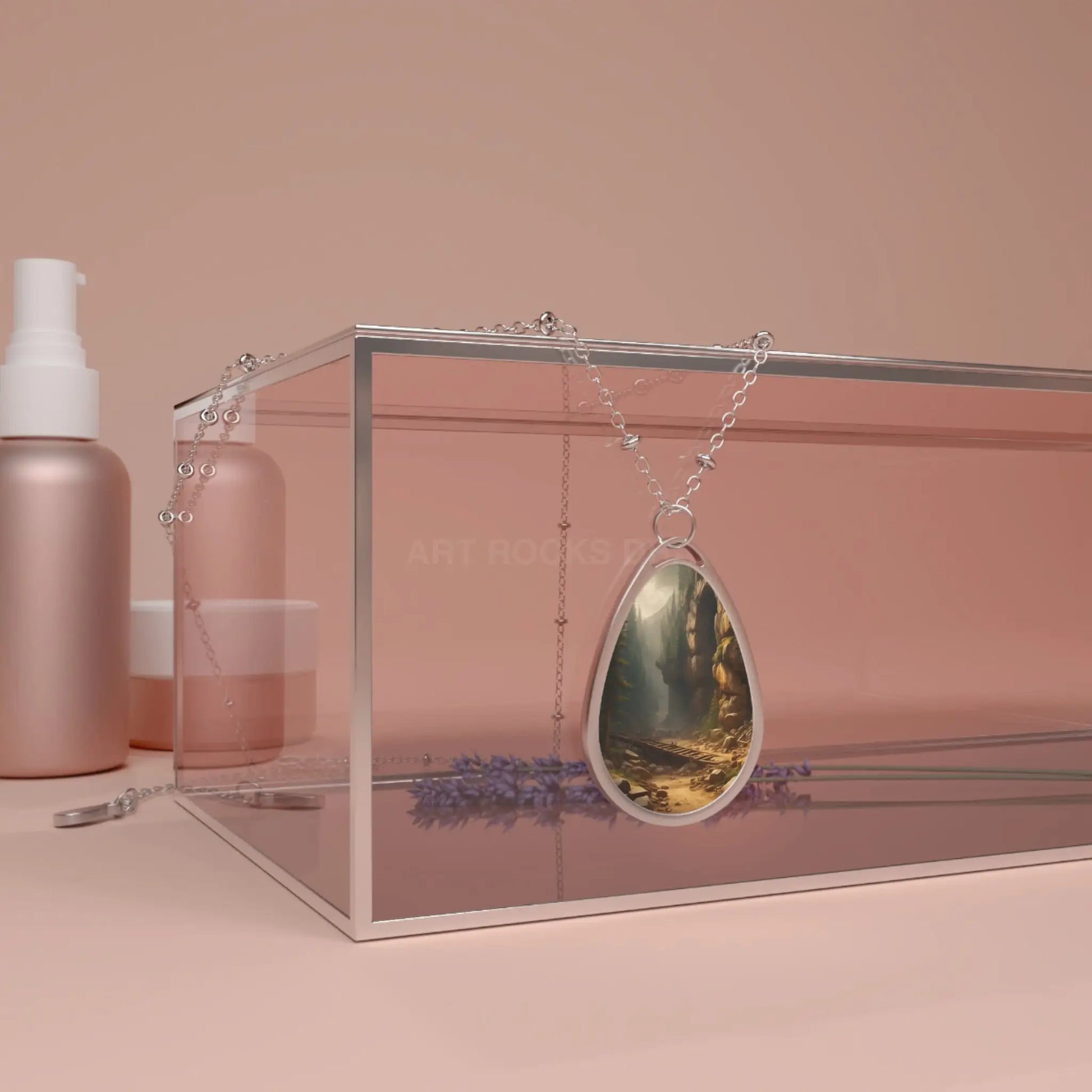 Oval Teardrop Photo Necklace — Abandoned Mining Tunnel Pendant - One Size / Silver - Accessories