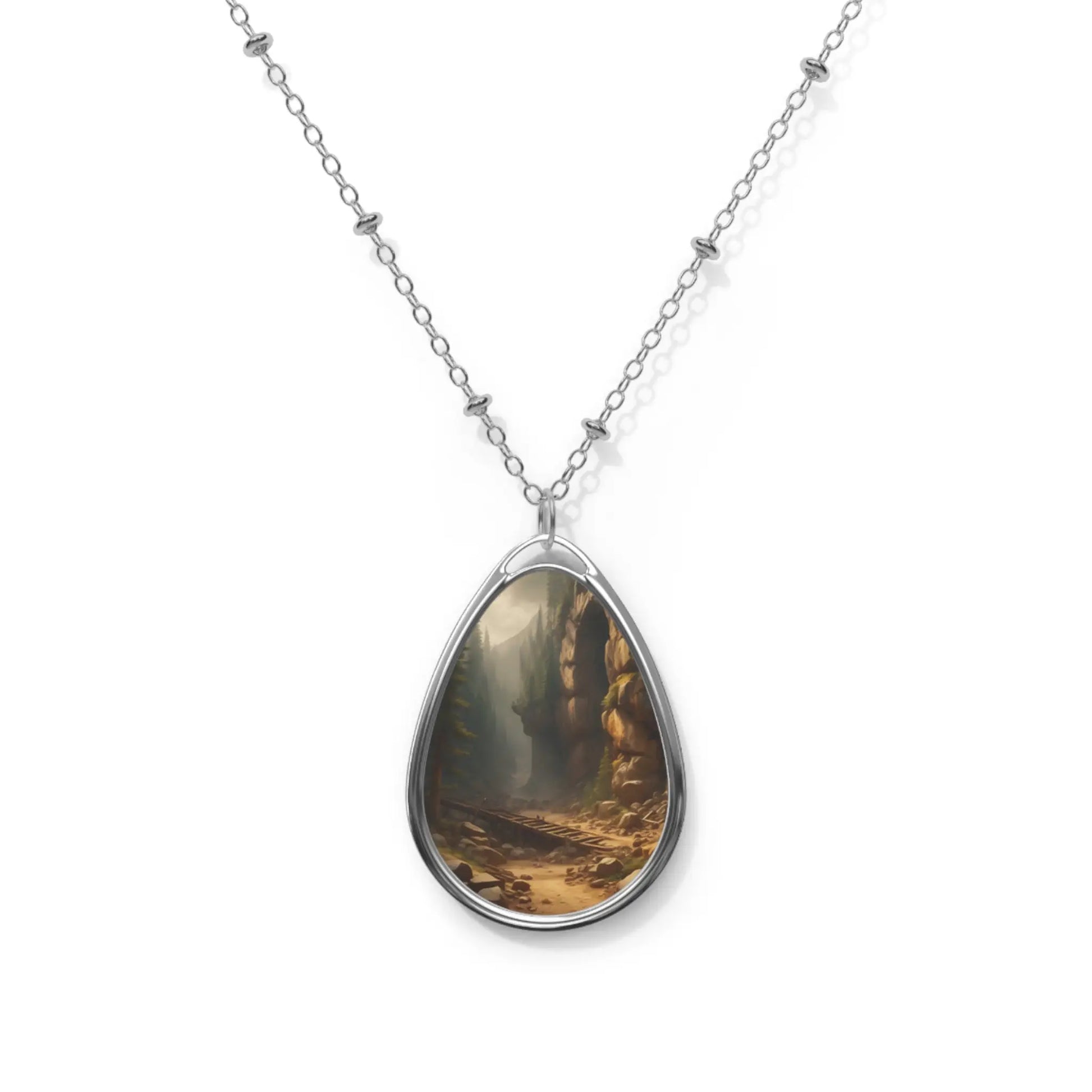 Oval Teardrop Photo Necklace — Abandoned Mining Tunnel Pendant - One Size / Silver - Accessories