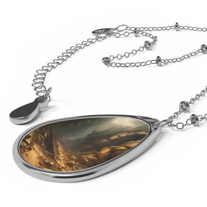 Oval Teardrop Photo Necklace — Abandoned Mining Tunnel Pendant - One Size / Silver - Accessories
