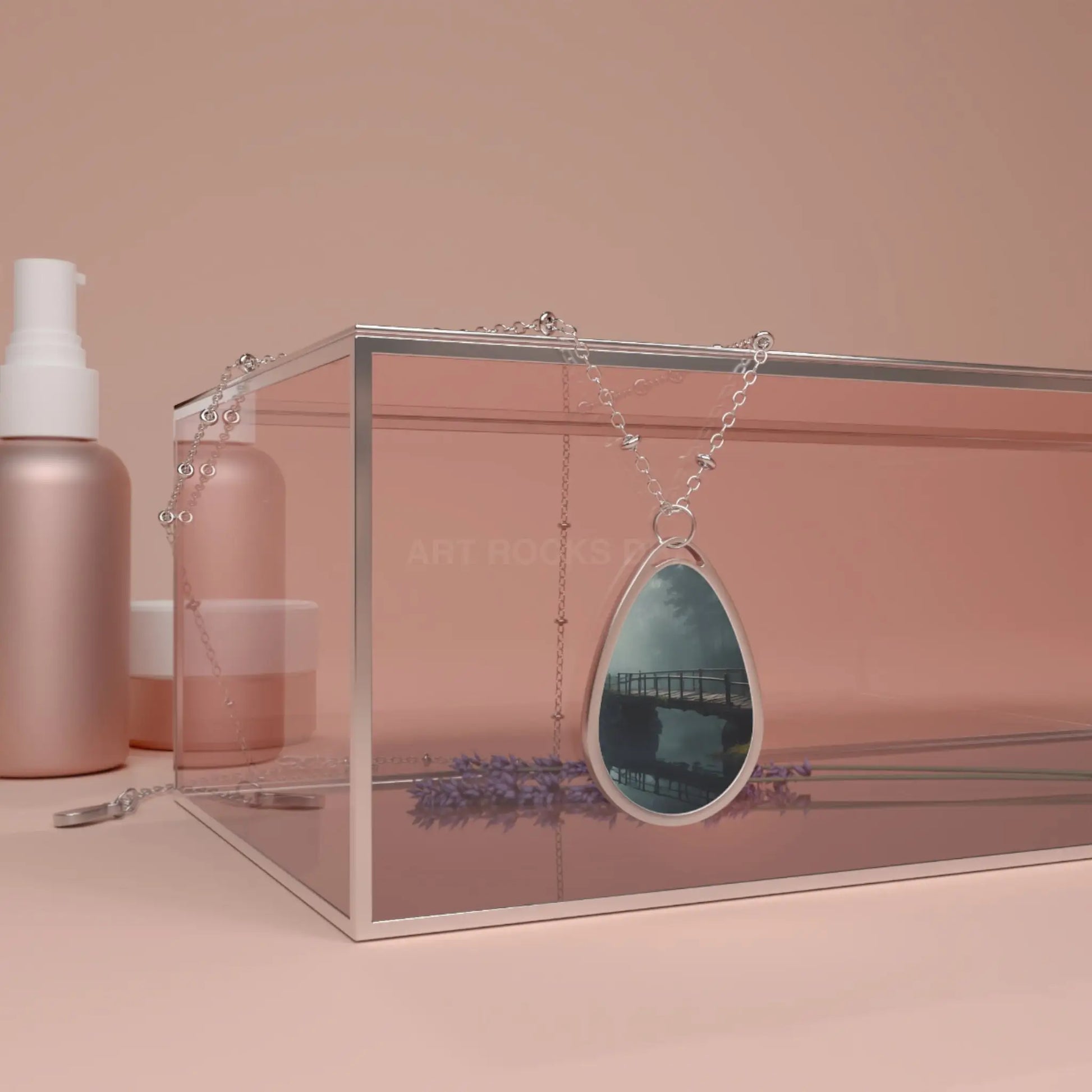 Oval Teardrop Photo Pendant Necklace - One Size / Silver - Accessories