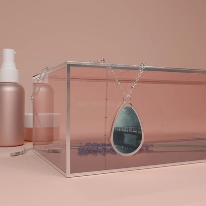 Oval Teardrop Photo Pendant Necklace - One Size / Silver - Accessories