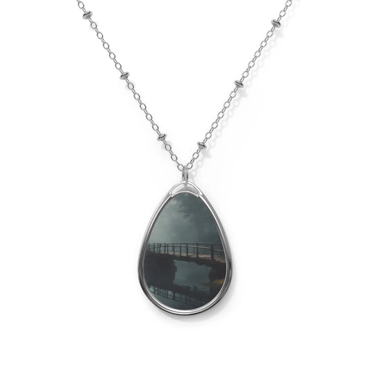 Oval Teardrop Photo Pendant Necklace - One Size / Silver - Accessories