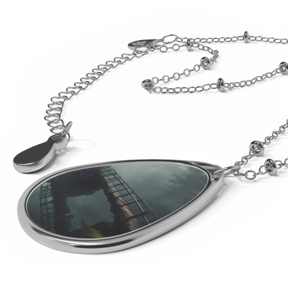 Oval Teardrop Photo Pendant Necklace - One Size / Silver - Accessories