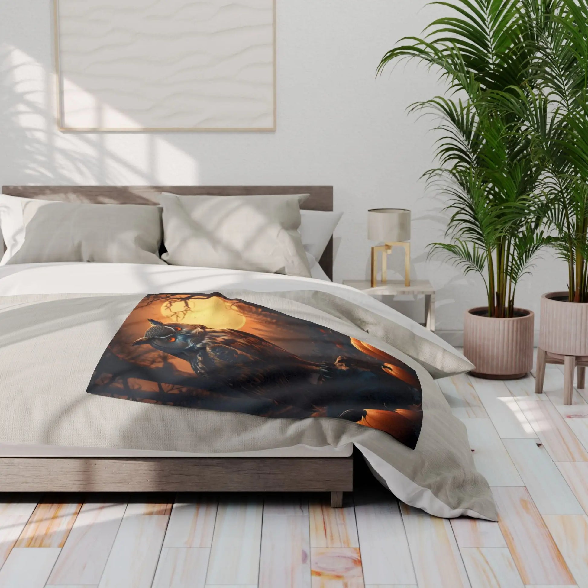 Owl Halloween Fleece Blanket Cozy Throw for Fall Seasonal Decor for Home Halloween Decor Gift for Owl Lovers - Home