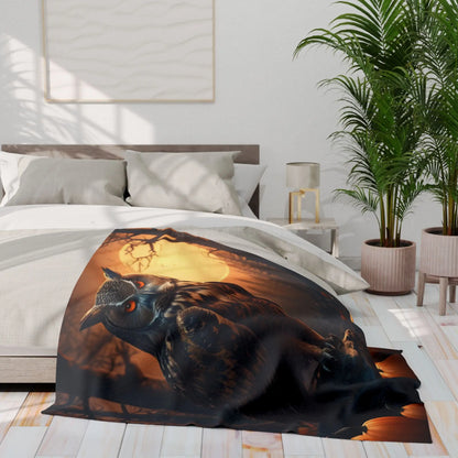 Owl Halloween Fleece Blanket Cozy Throw for Fall Seasonal Decor for Home Halloween Decor Gift for Owl Lovers - Home
