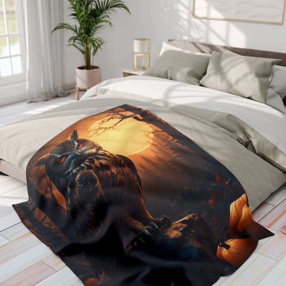 Owl Halloween Fleece Blanket Cozy Throw for Fall Seasonal Decor for Home Halloween Decor Gift for Owl Lovers - Home