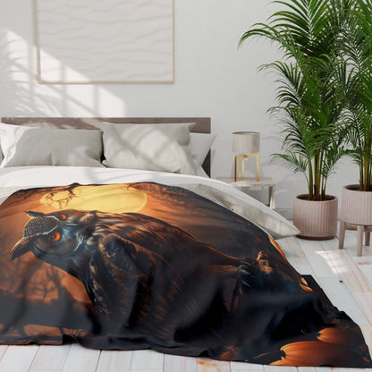 Owl Halloween Fleece Blanket Cozy Throw for Fall Seasonal Decor for Home Halloween Decor Gift for Owl Lovers - Home