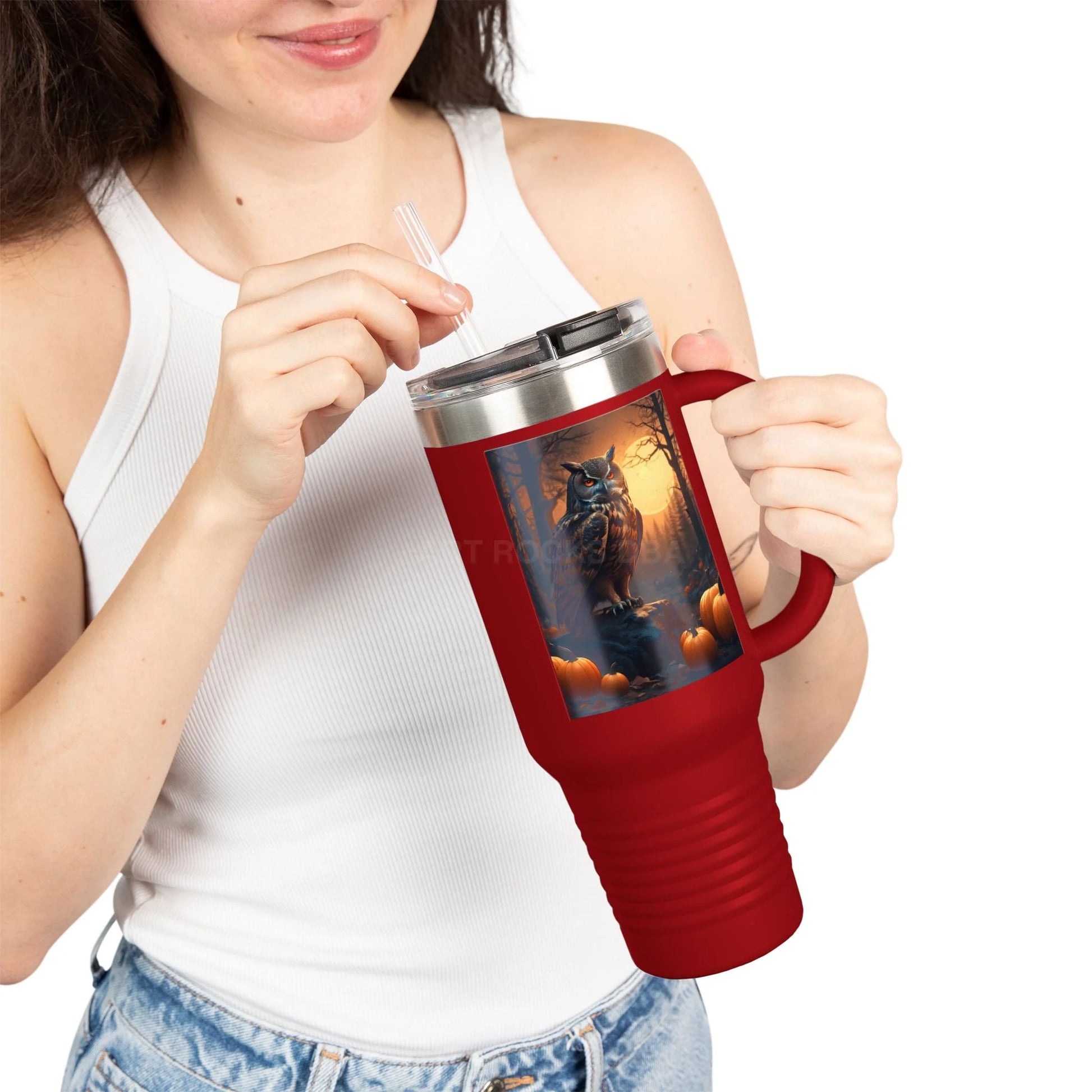 Owl in a Pumpkin Patch Insulated Travel Mug 40oz - Perfect for Nature Lovers Halloween Cozy Nights or Just a Daily