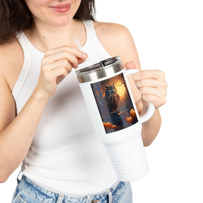Owl in a Pumpkin Patch Insulated Travel Mug 40oz - Perfect for Nature Lovers Halloween Cozy Nights or Just a Daily