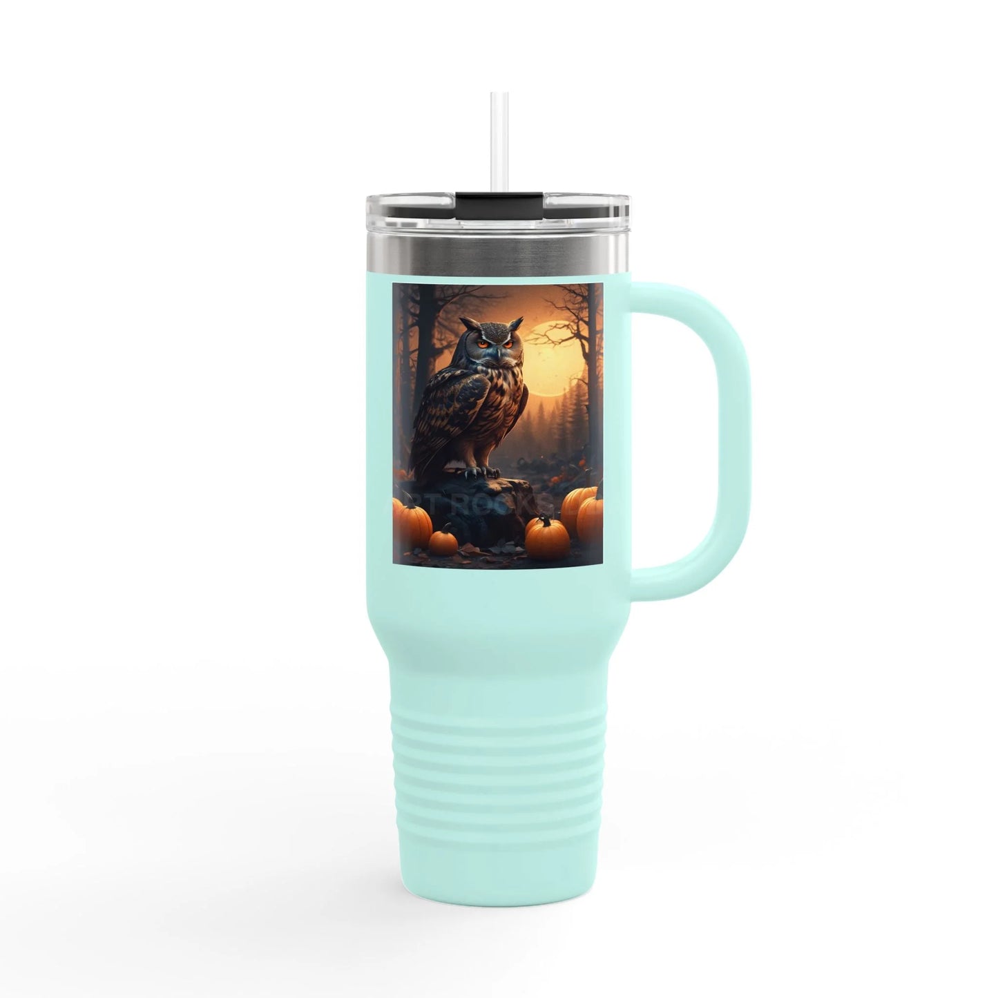 Owl in a Pumpkin Patch Insulated Travel Mug 40oz - Perfect for Nature Lovers Halloween Cozy Nights or Just a Daily