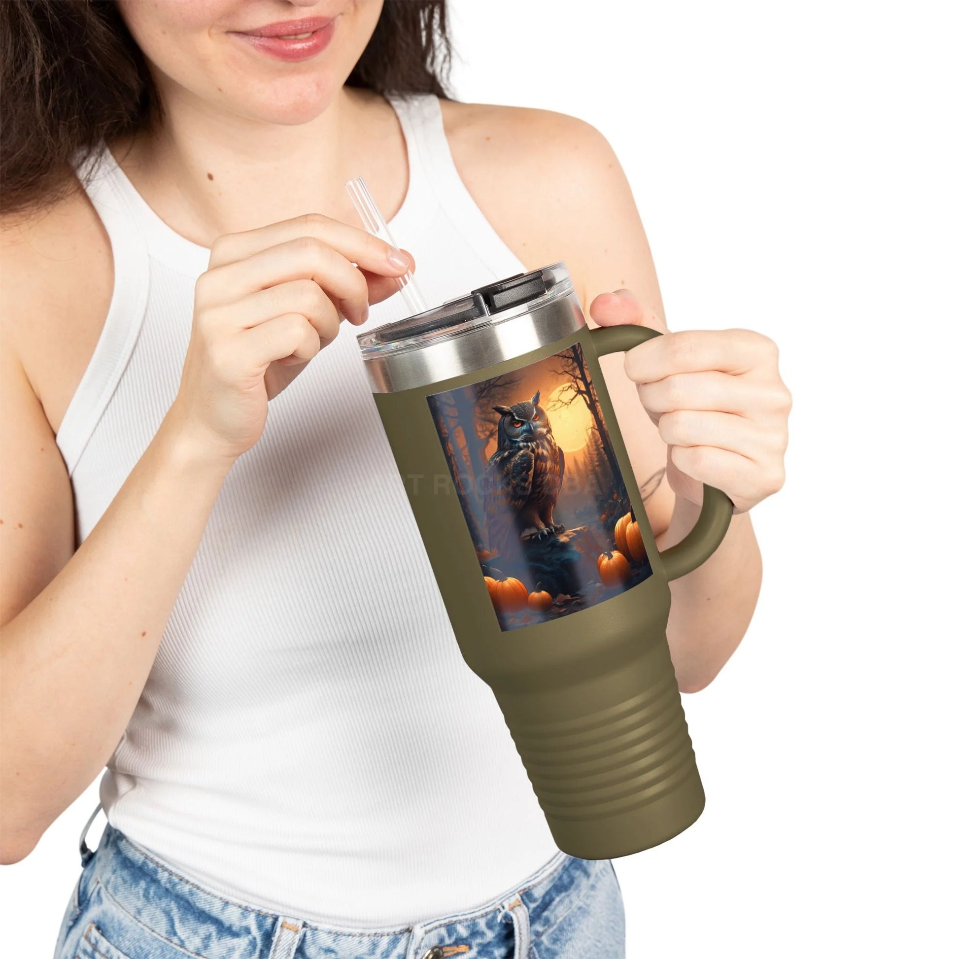 Owl in a Pumpkin Patch Insulated Travel Mug 40oz - Perfect for Nature Lovers Halloween Cozy Nights or Just a Daily