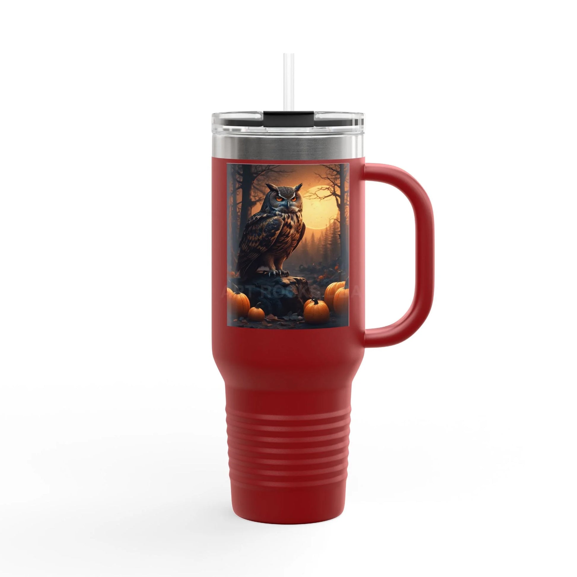 Owl in a Pumpkin Patch Insulated Travel Mug 40oz - Perfect for Nature Lovers Halloween Cozy Nights or Just a Daily