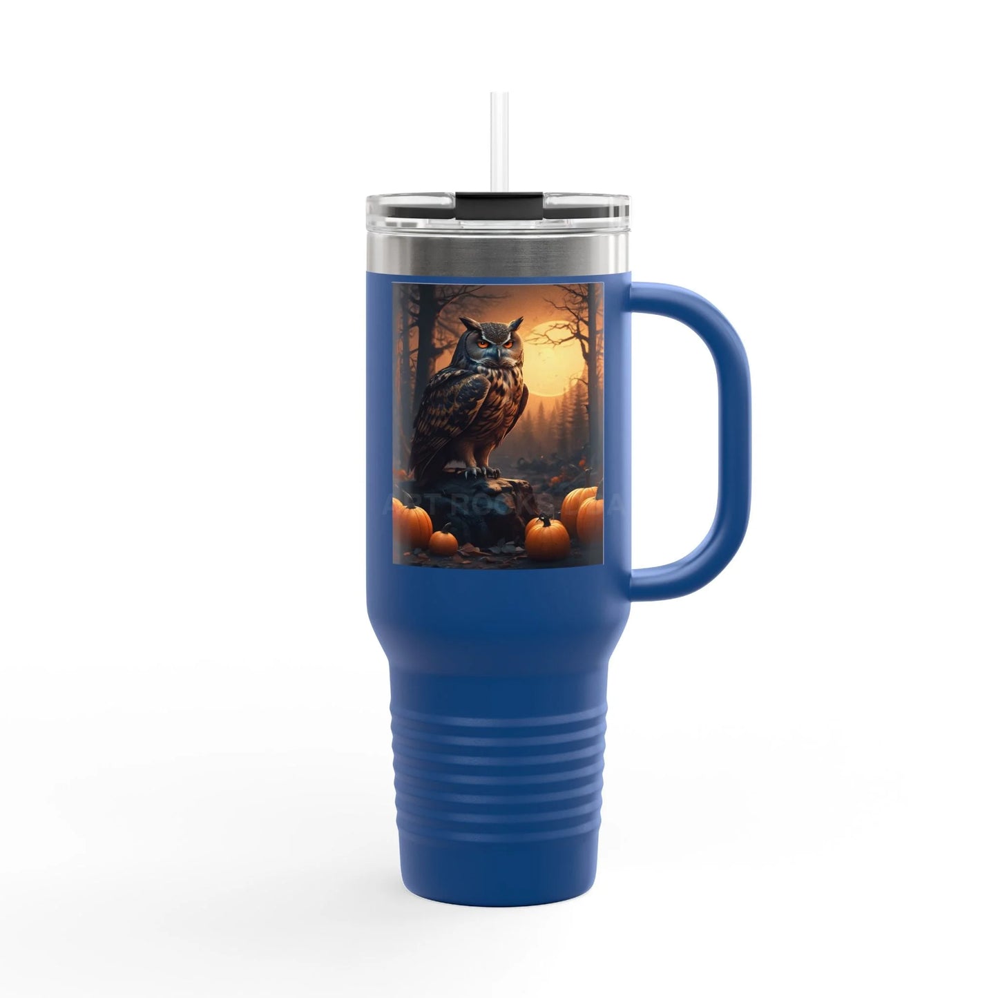 Owl in a Pumpkin Patch Insulated Travel Mug 40oz - Perfect for Nature Lovers Halloween Cozy Nights or Just a Daily