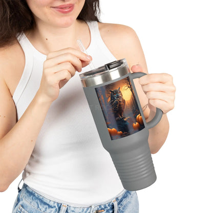 Owl in a Pumpkin Patch Insulated Travel Mug 40oz - Perfect for Nature Lovers Halloween Cozy Nights or Just a Daily