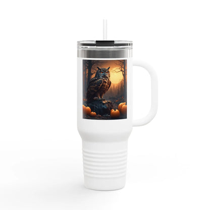 Owl in a Pumpkin Patch Insulated Travel Mug 40oz - Perfect for Nature Lovers Halloween Cozy Nights or Just a Daily