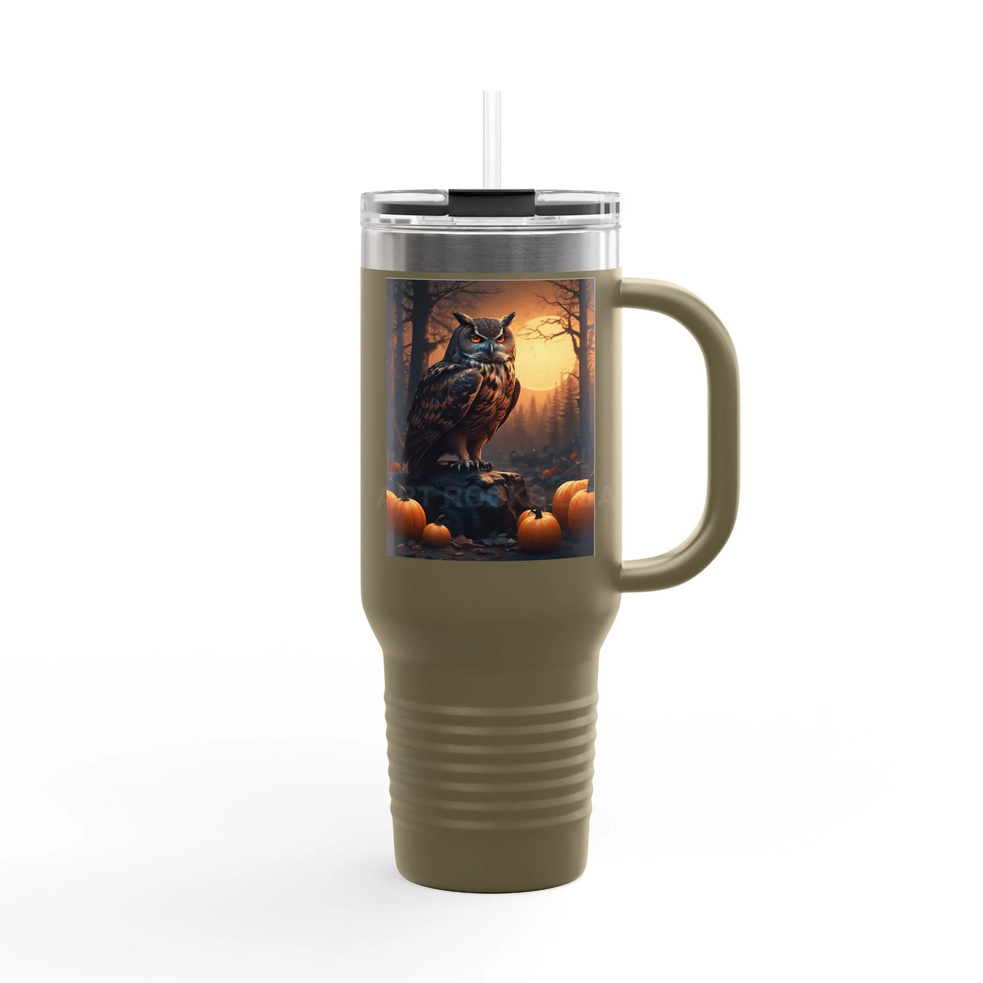 Owl in a Pumpkin Patch Insulated Travel Mug 40oz - Perfect for Nature Lovers Halloween Cozy Nights or Just a Daily