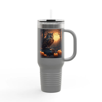 Owl in a Pumpkin Patch Insulated Travel Mug 40oz - Perfect for Nature Lovers Halloween Cozy Nights or Just a Daily