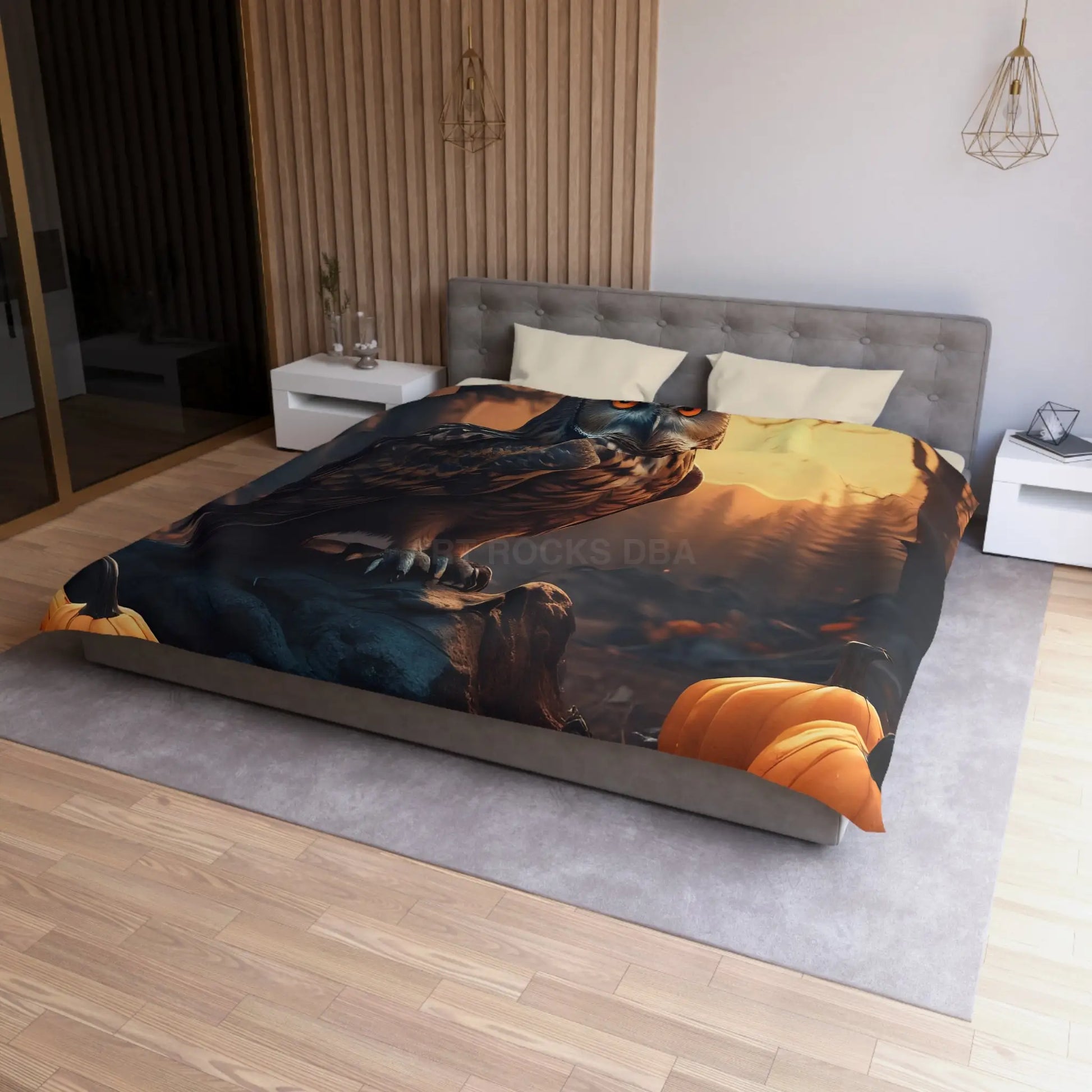 Owl & Pumpkin Microfiber Duvet Cover - Cozy Fall Decor Halloween Bedding Autumn Home Nature Lovers Gift Seasonal Decor